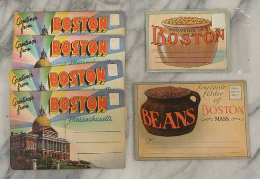 Lot 163 - Grouping Of Six Vintage Boston Themed Souvenir Folders, Including Small Souvenir Folder Featuring Boston Baked Beans And Four Of "Greetings From Boston" Folder