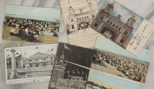 Lot 166 - Grouping Of Seven Vintage And Antique Postcards Of Revere Beach, Massachusetts, Including Scenes From Wonderland, Glitter Postcard