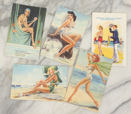 Lot 170 - Grouping Of Five Vintage Pin-Up Postcards Of Beautiful Women And Water, Four Published By Curt Teich & Co. Inc., Chicago