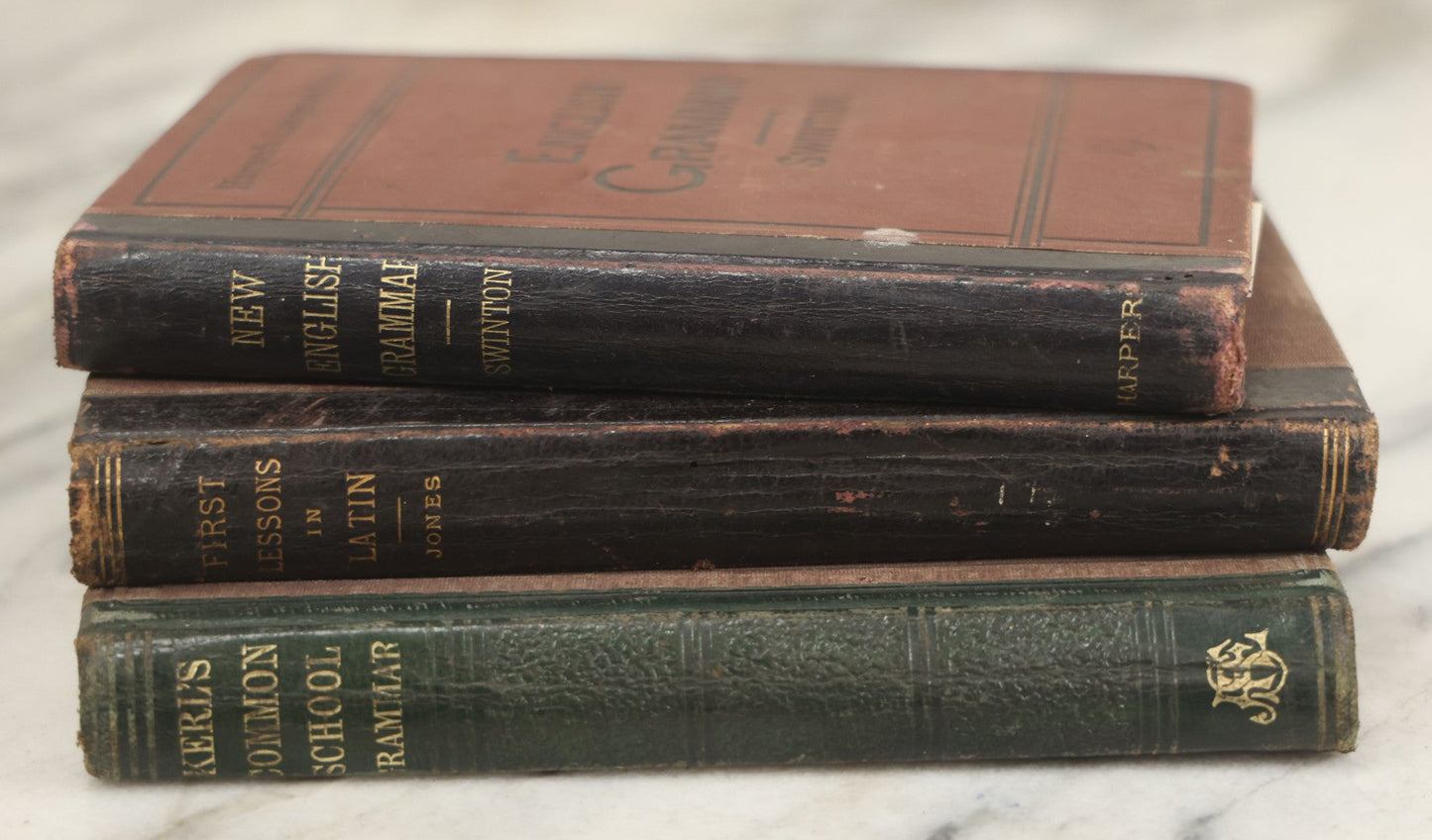 Lot 173 - Grouping Of Three Antique Grammar Books, Including "A Grammar Of The English Language" By William Swinton (1880), "A Common-School Grammar Of The English Language" By Simon Kerl (1875), And "First Lessons In Latin" By Elisha Jones (1883)