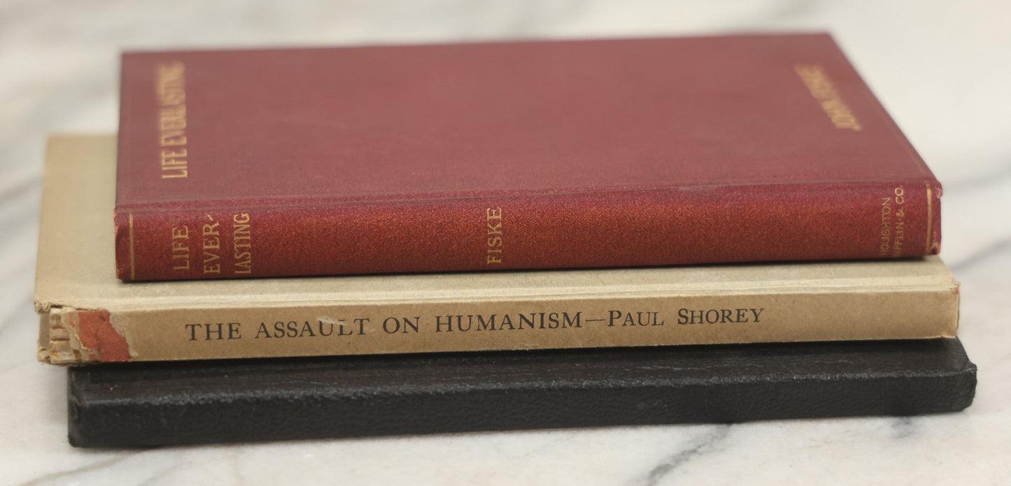 Lot 175 - Grouping Of Three Antique And Vintage Religious Books, Including "Life Everlasting" By John Fiske (1902), "The Assault On Humanism" By Paul Shorey (1917), And The New Testament Red Letter Edition (Circa 1939)