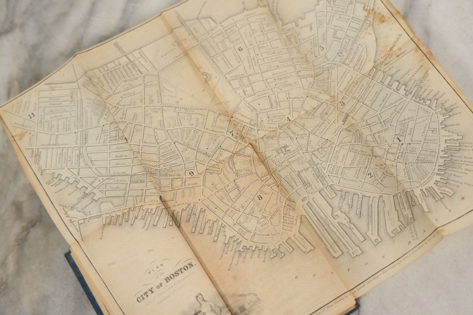 Lot 180 - Pair Of Antique Pocket Almanac Books, Including "Lady's Almanac For The Year 1857" With Brilliant Blue Full Page Advertisements, And "The Boston Almanac" For 1848 With Fold-Out Map Of Boston