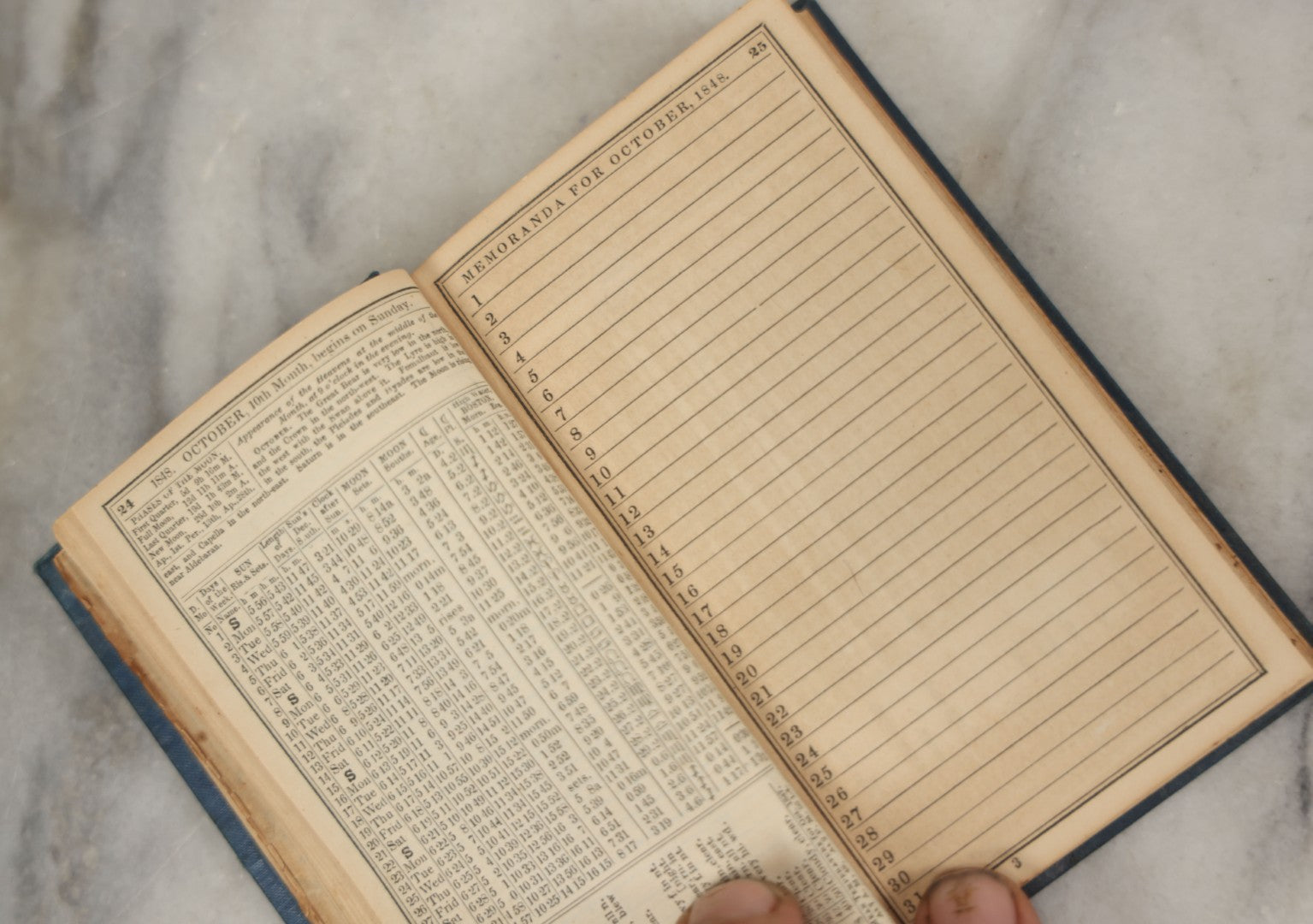 Lot 180 - Pair Of Antique Pocket Almanac Books, Including "Lady's Almanac For The Year 1857" With Brilliant Blue Full Page Advertisements, And "The Boston Almanac" For 1848 With Fold-Out Map Of Boston