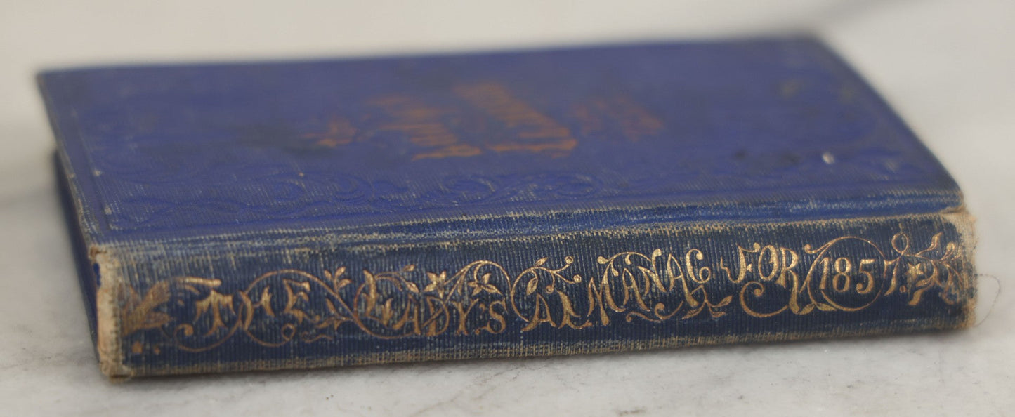 Lot 180 - Pair Of Antique Pocket Almanac Books, Including "Lady's Almanac For The Year 1857" With Brilliant Blue Full Page Advertisements, And "The Boston Almanac" For 1848 With Fold-Out Map Of Boston