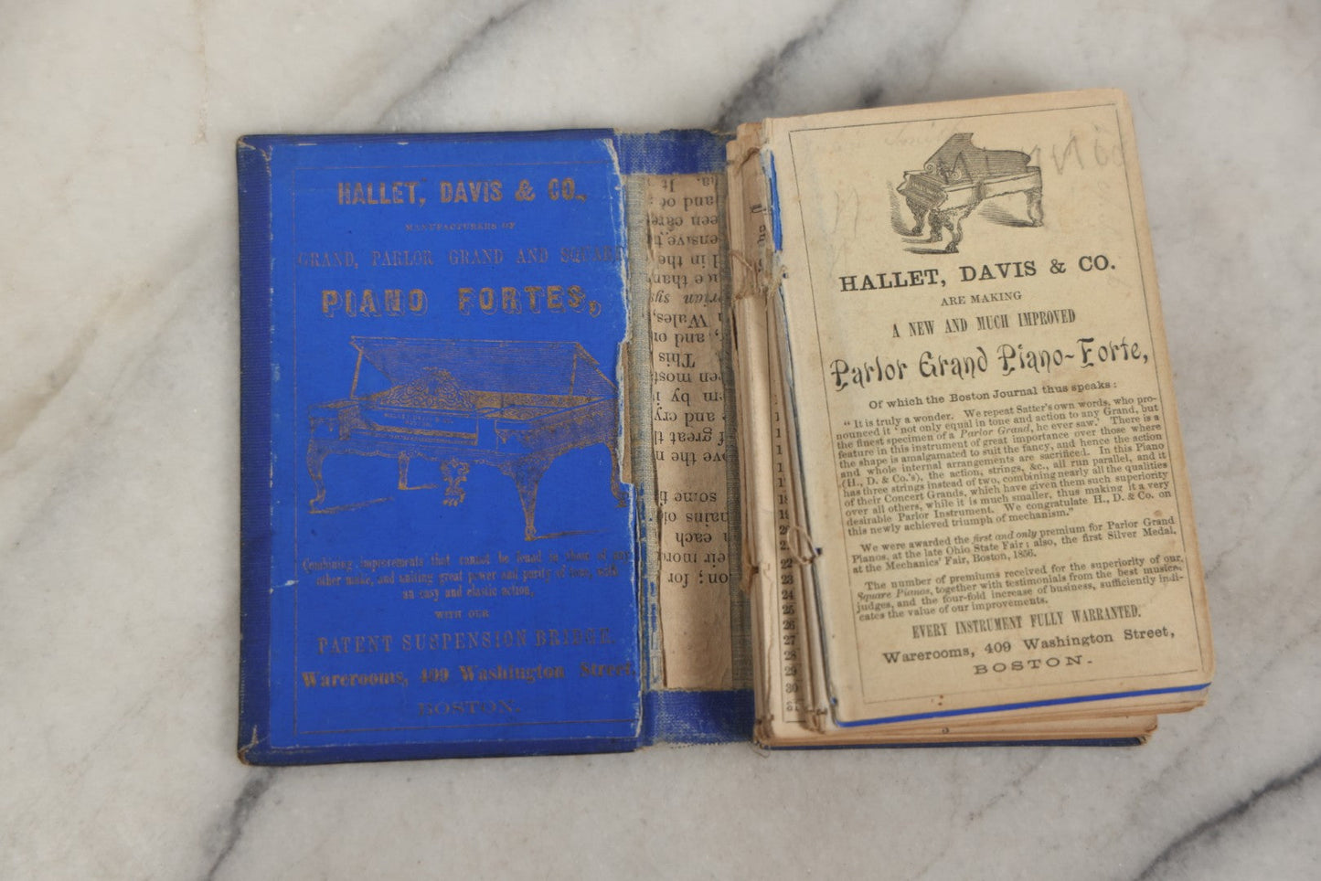 Lot 180 - Pair Of Antique Pocket Almanac Books, Including "Lady's Almanac For The Year 1857" With Brilliant Blue Full Page Advertisements, And "The Boston Almanac" For 1848 With Fold-Out Map Of Boston