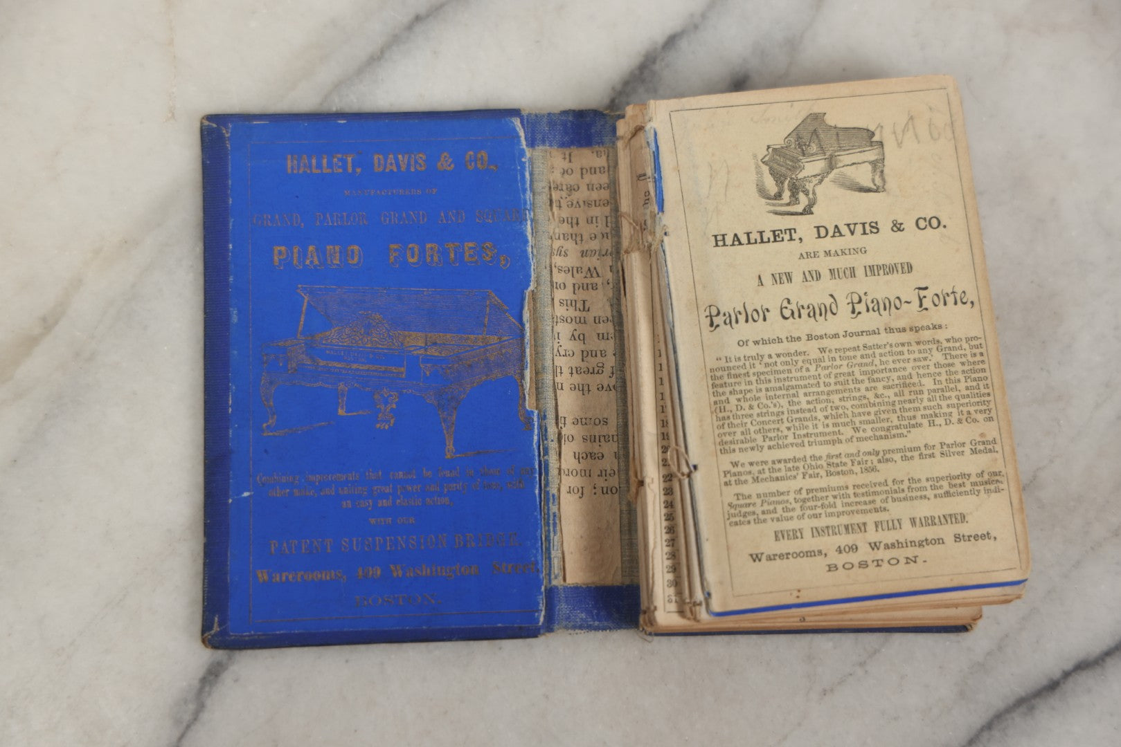 Lot 180 - Pair Of Antique Pocket Almanac Books, Including "Lady's Almanac For The Year 1857" With Brilliant Blue Full Page Advertisements, And "The Boston Almanac" For 1848 With Fold-Out Map Of Boston