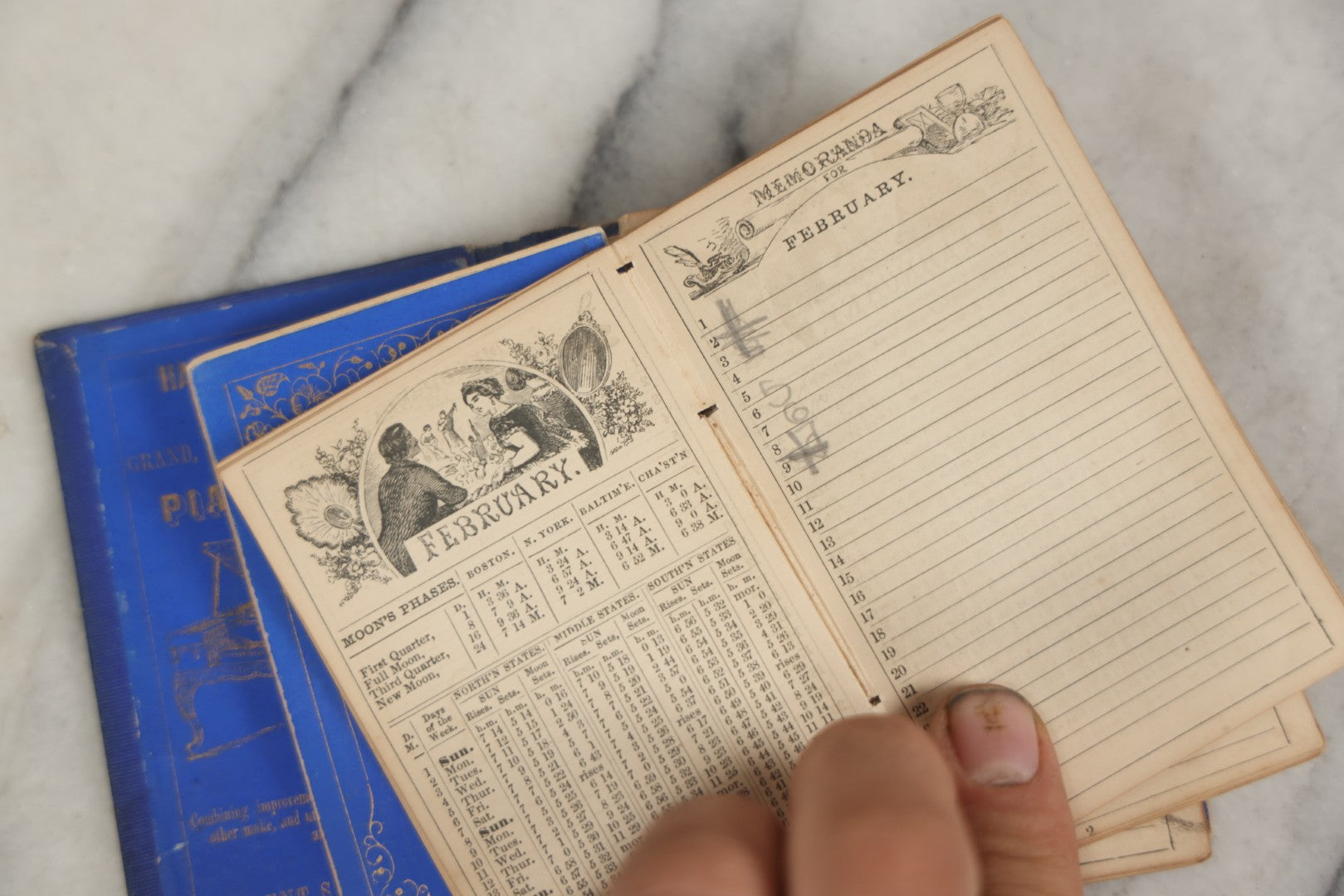 Lot 180 - Pair Of Antique Pocket Almanac Books, Including "Lady's Almanac For The Year 1857" With Brilliant Blue Full Page Advertisements, And "The Boston Almanac" For 1848 With Fold-Out Map Of Boston