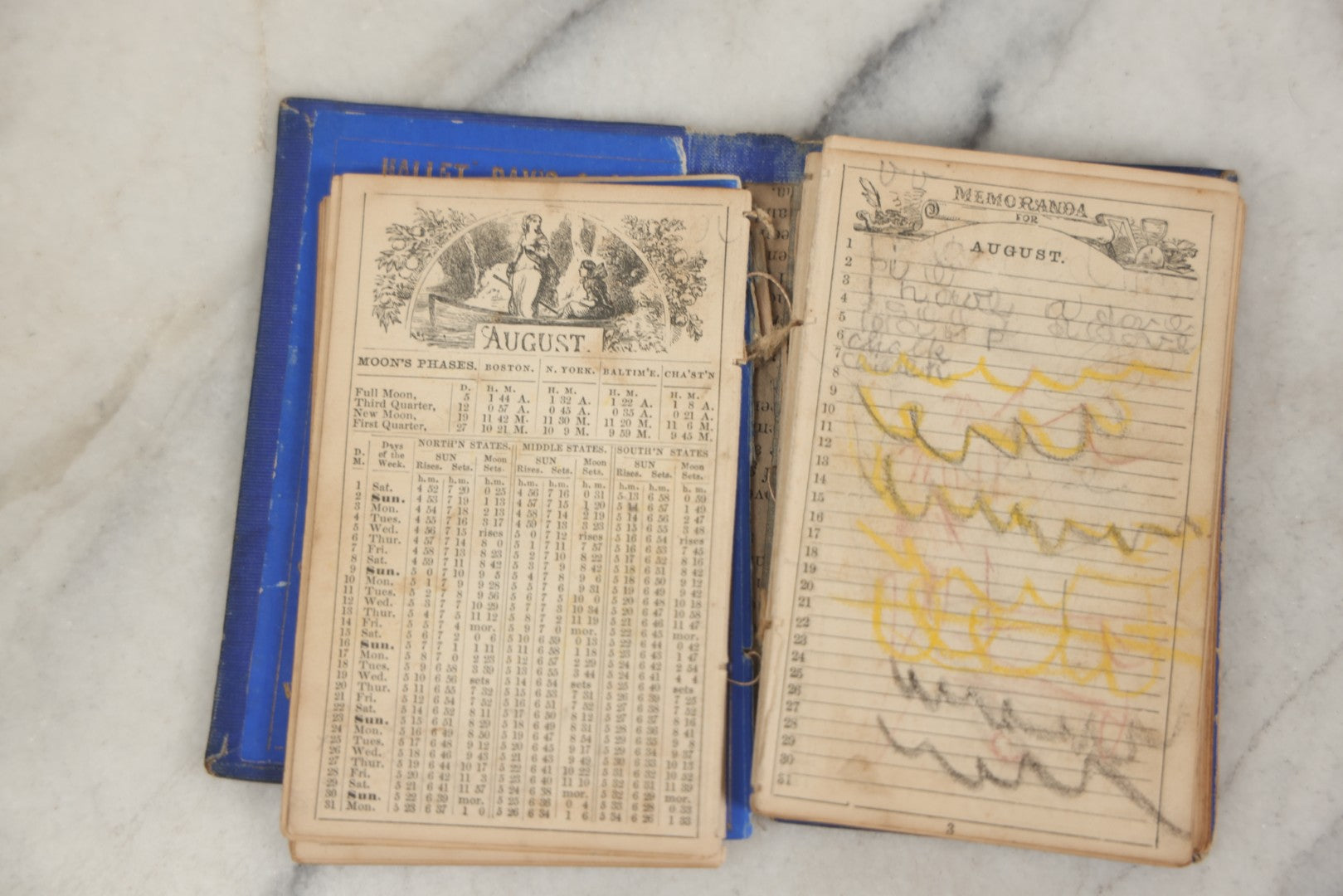 Lot 180 - Pair Of Antique Pocket Almanac Books, Including "Lady's Almanac For The Year 1857" With Brilliant Blue Full Page Advertisements, And "The Boston Almanac" For 1848 With Fold-Out Map Of Boston