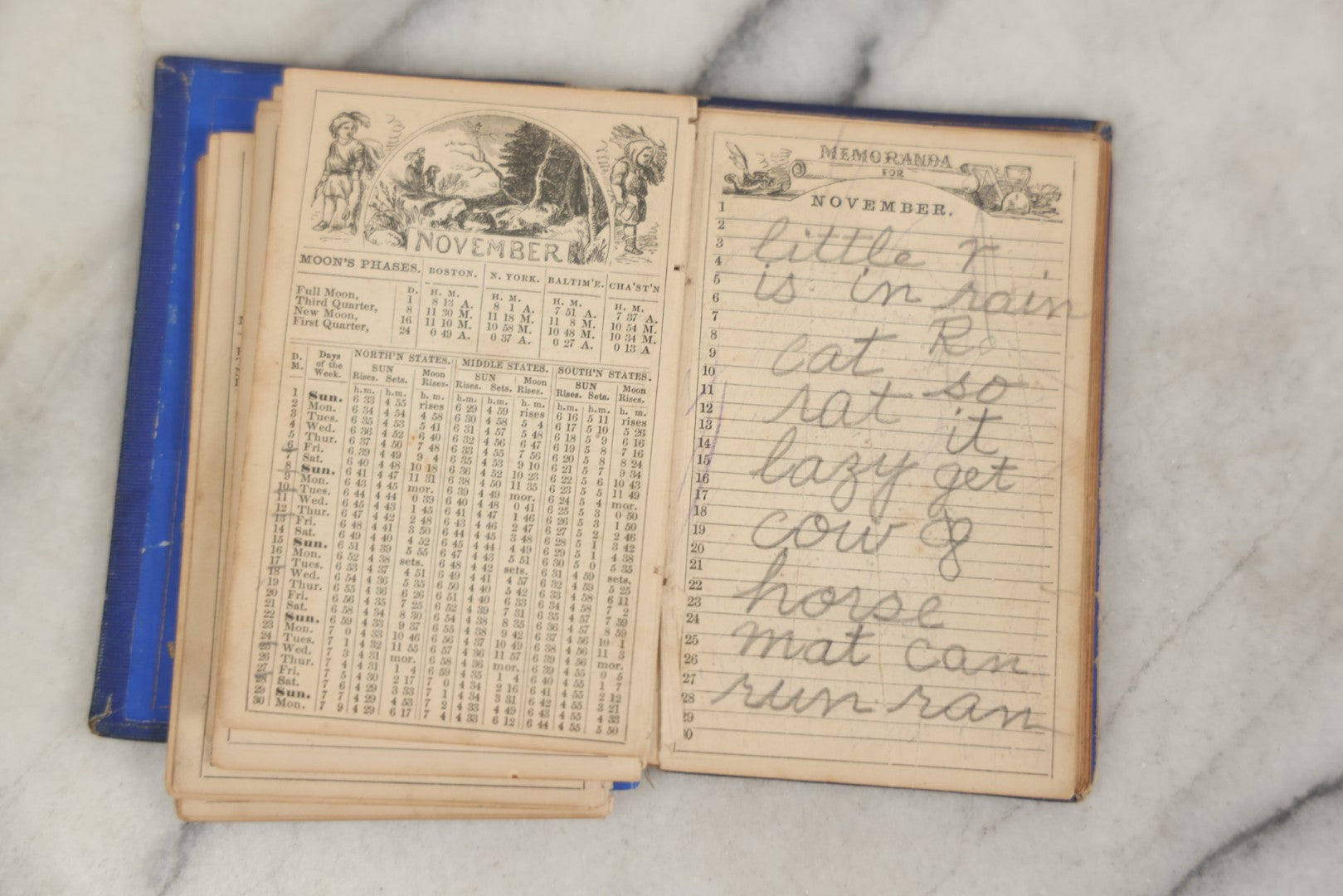 Lot 180 - Pair Of Antique Pocket Almanac Books, Including "Lady's Almanac For The Year 1857" With Brilliant Blue Full Page Advertisements, And "The Boston Almanac" For 1848 With Fold-Out Map Of Boston
