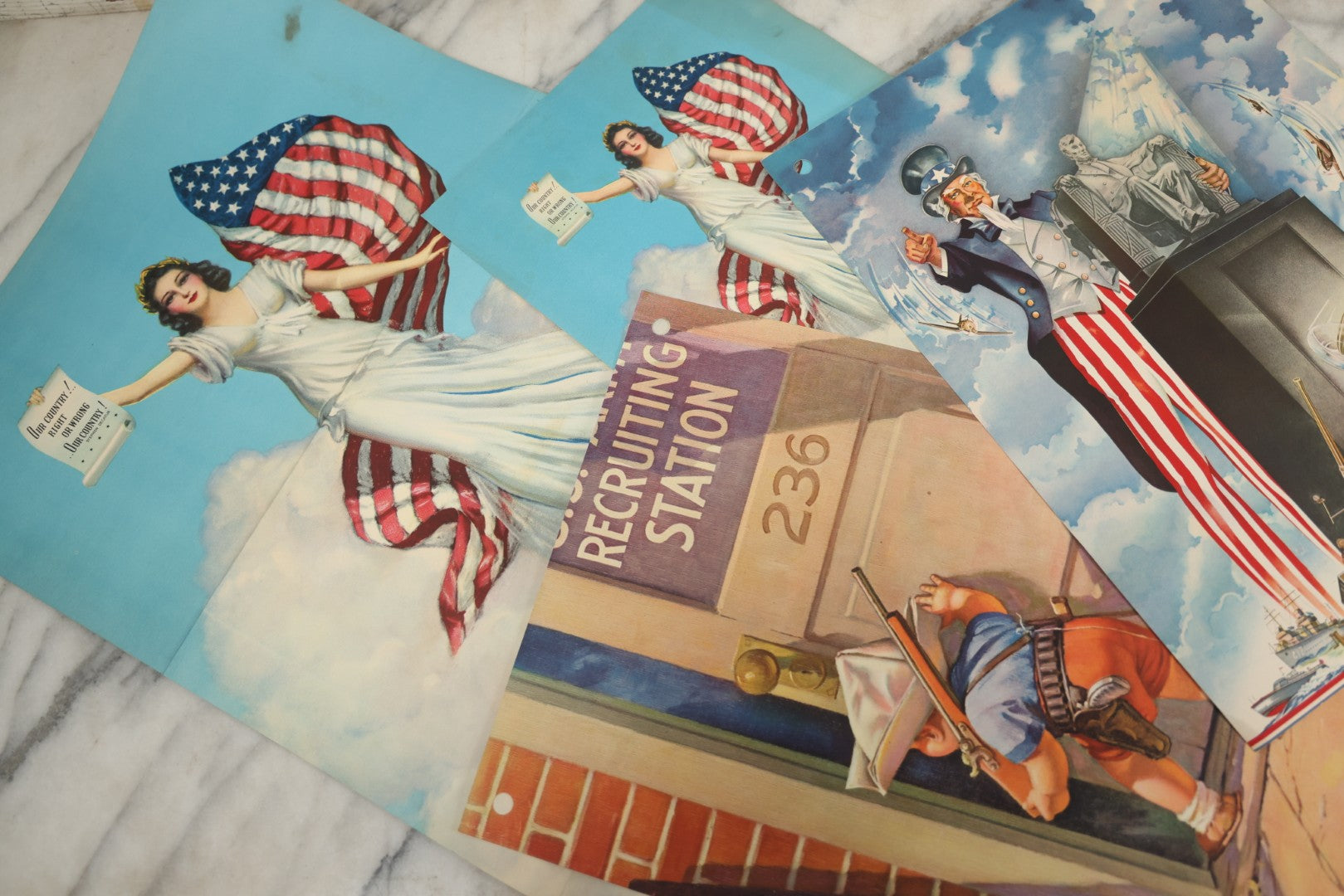 Lot 182 - Grouping Of Four Vintage Patriotic Calendar Advertising Salesman's Samples, Blank, With Liberty, Uncle Sam, And Recruiting Station Imagery