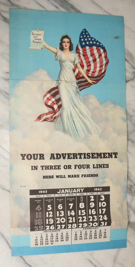 Lot 182 - Grouping Of Four Vintage Patriotic Calendar Advertising Salesman's Samples, Blank, With Liberty, Uncle Sam, And Recruiting Station Imagery