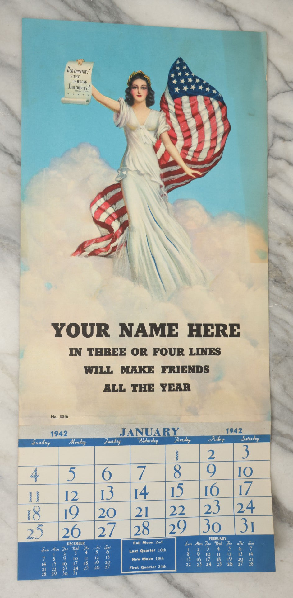 Lot 182 - Grouping Of Four Vintage Patriotic Calendar Advertising Salesman's Samples, Blank, With Liberty, Uncle Sam, And Recruiting Station Imagery