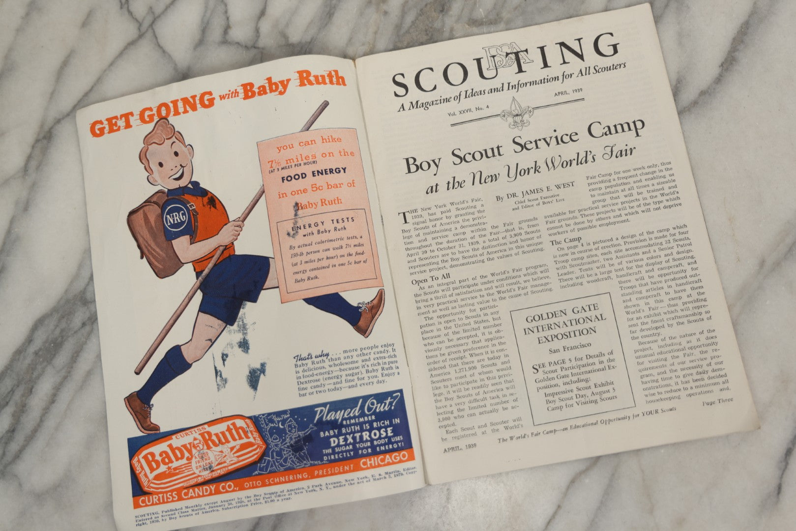 Lot 184 - Pair Of Vintage Boy Scout Items Including April 1939 Scouting Magazine And Pocket Signal Disk With Sleeve