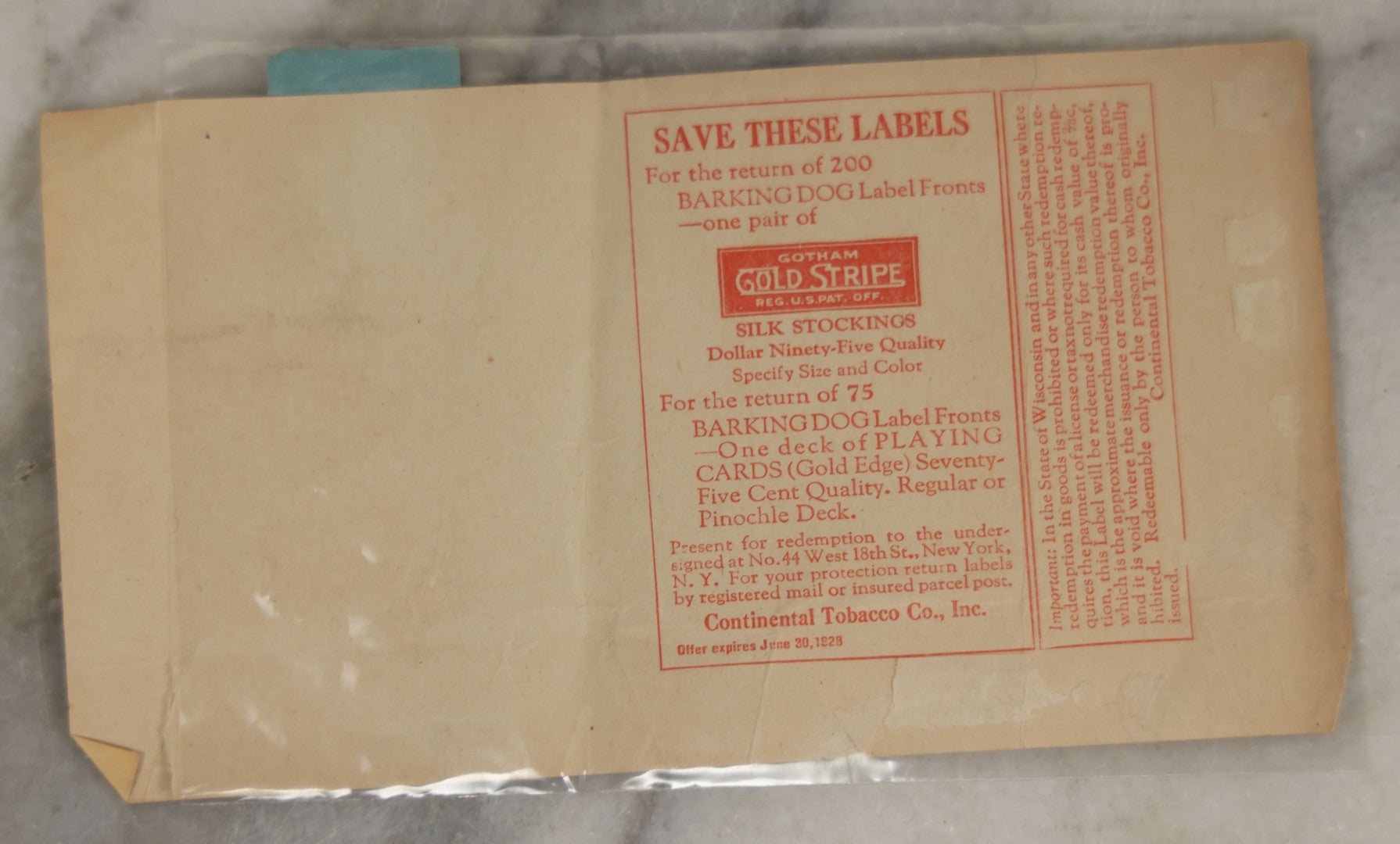 Lot 189 - Grouping Of Four Vintage Barking Dog Cigarette Pack Labels, “Good & Mild,” Continental Tobacco Co., With Two Retaining Blue Tax Stamps, Circa Early 20th Century, Note Wear And Losses