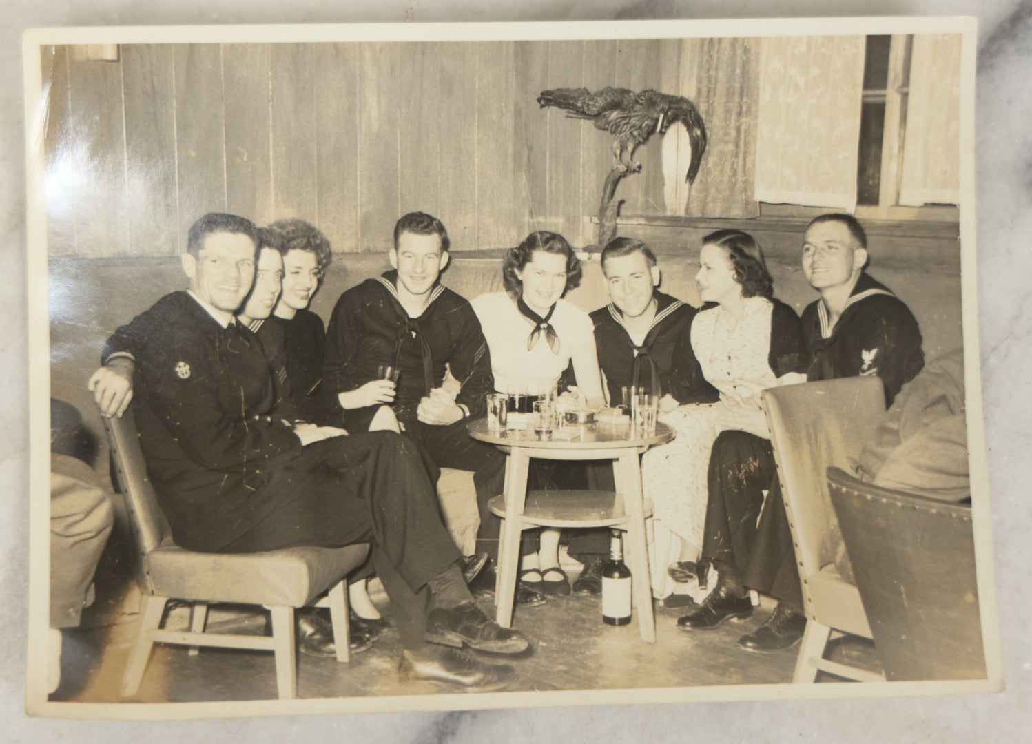 Lot 191 - Grouping Of Five World War II Era Snapshot Photographs Of U.S. Navy Sailors, Including Group Portraits And Social Scenes With Women, Circa 1940s