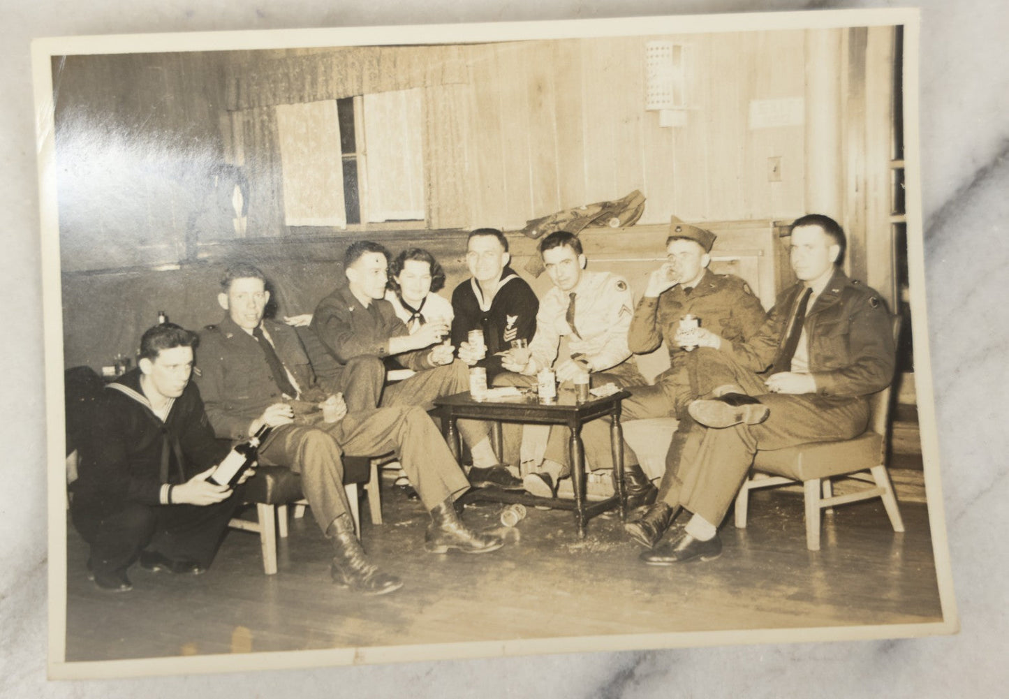 Lot 191 - Grouping Of Five World War II Era Snapshot Photographs Of U.S. Navy Sailors, Including Group Portraits And Social Scenes With Women, Circa 1940s