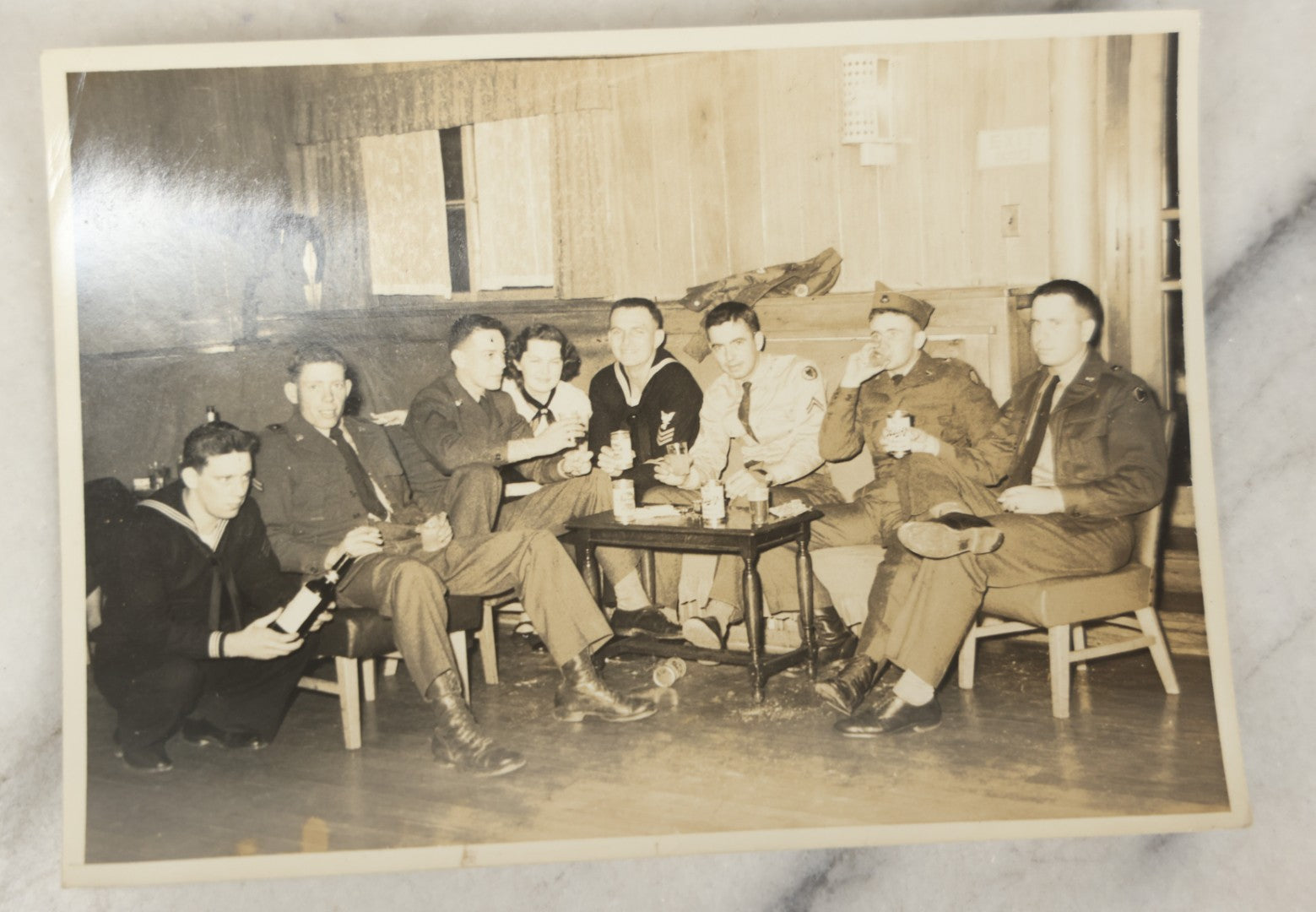 Lot 191 - Grouping Of Five World War II Era Snapshot Photographs Of U.S. Navy Sailors, Including Group Portraits And Social Scenes With Women, Circa 1940s