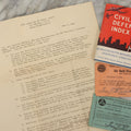 Lot 193 - Grouping Of Four Vintage World War II Civil Defense Ephemera Items, Including Air Raid Drill Letter (June 5, 1944), Civilian Defense Index Booklet, Lynn Air Raid Precautions Warden Card, And Identification Card For Mildred Brown