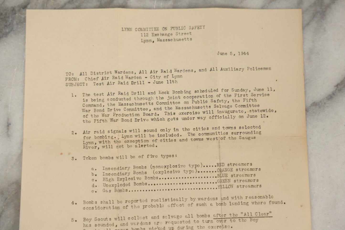 Lot 193 - Grouping Of Four Vintage World War II Civil Defense Ephemera Items, Including Air Raid Drill Letter (June 5, 1944), Civilian Defense Index Booklet, Lynn Air Raid Precautions Warden Card, And Identification Card For Mildred Brown