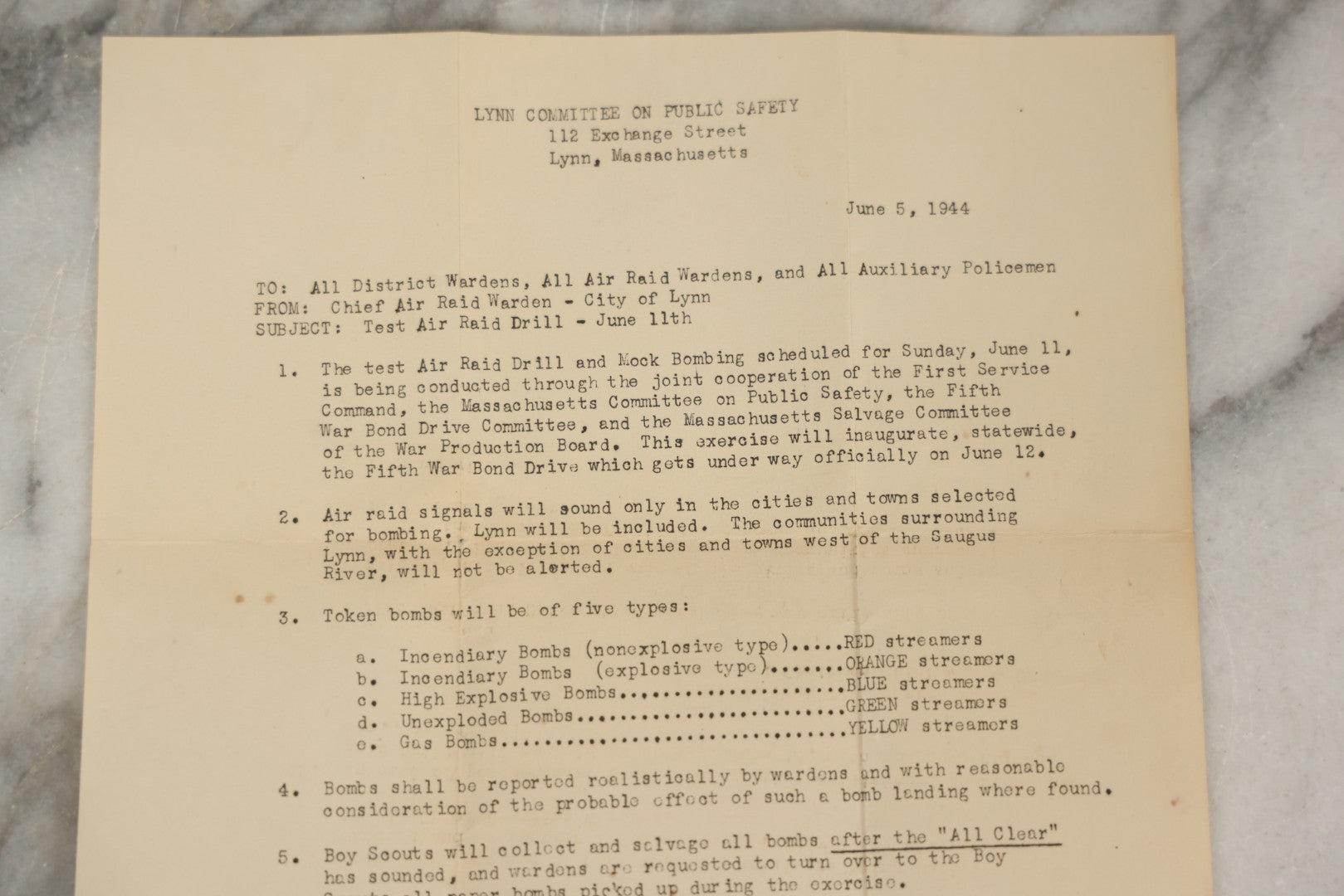 Lot 193 - Grouping Of Four Vintage World War II Civil Defense Ephemera Items, Including Air Raid Drill Letter (June 5, 1944), Civilian Defense Index Booklet, Lynn Air Raid Precautions Warden Card, And Identification Card For Mildred Brown