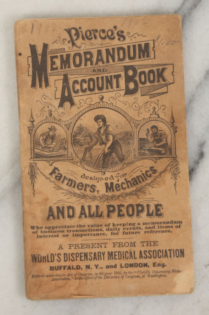 Lot 194 - Grouping Of Three Antique And Vintage Booklets Including Beadle's Dime Dialogues No. 11, Hood Farm Almanac 1914, And Pierce's Memorandum And Account Book