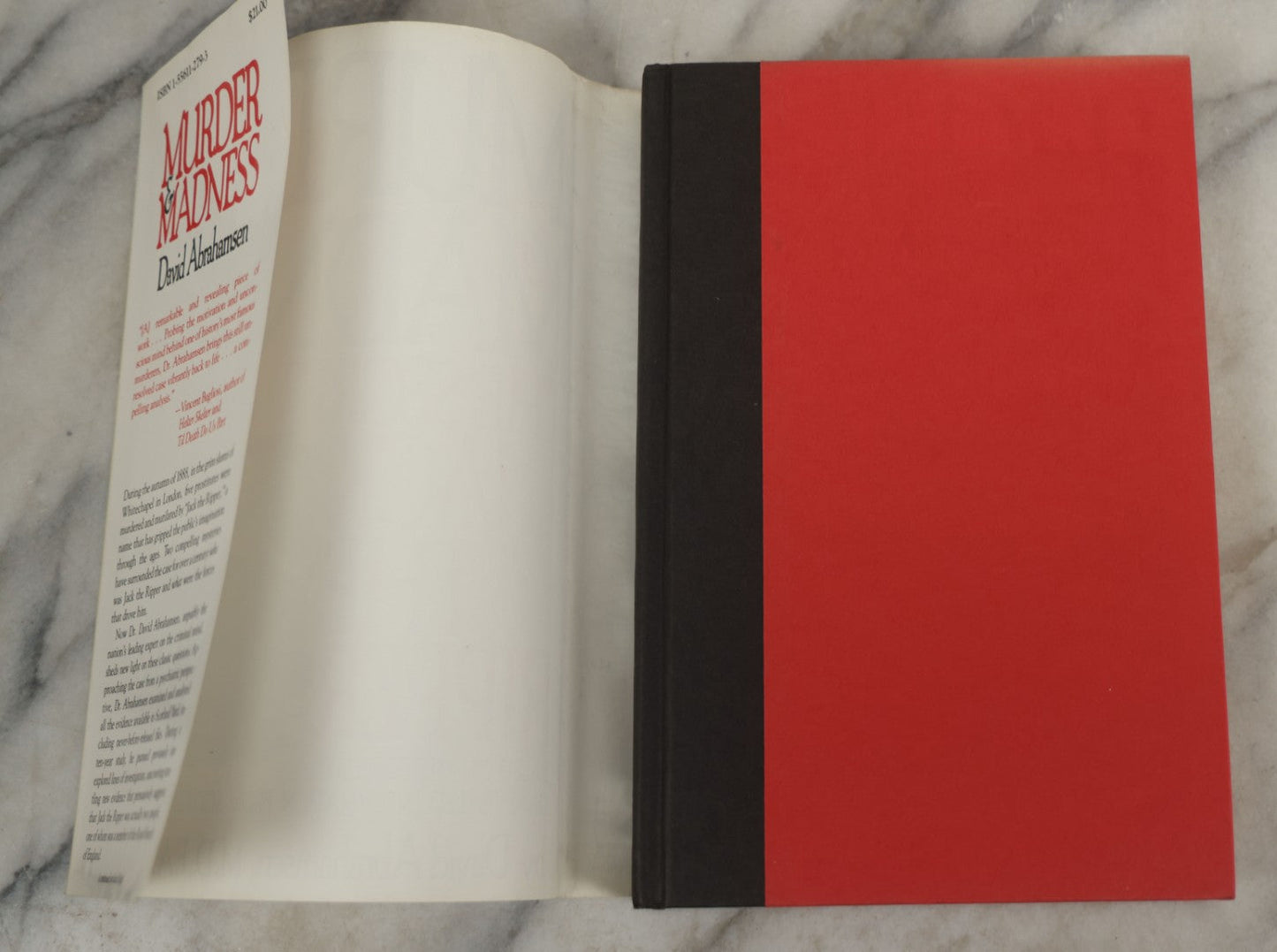 Lot 197 - "Murder And Madness: The Secret Life Of Jack The Ripper" Vintage Book By David Abrahamsen, Published By Donald I. Fine, Inc., New York, 1992, Original Dust Jacket