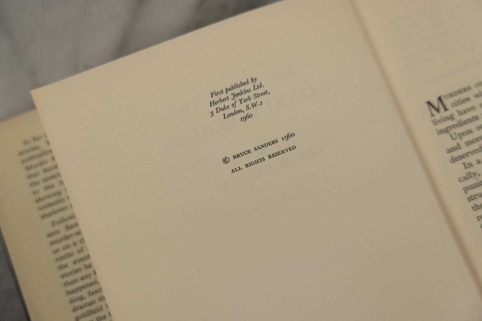 Lot 202 - "Murder In Lonely Places" Vintage Book By Bruce Sanders, Published By Herbert Jenkins, London, 1960, Original Dust Jacket