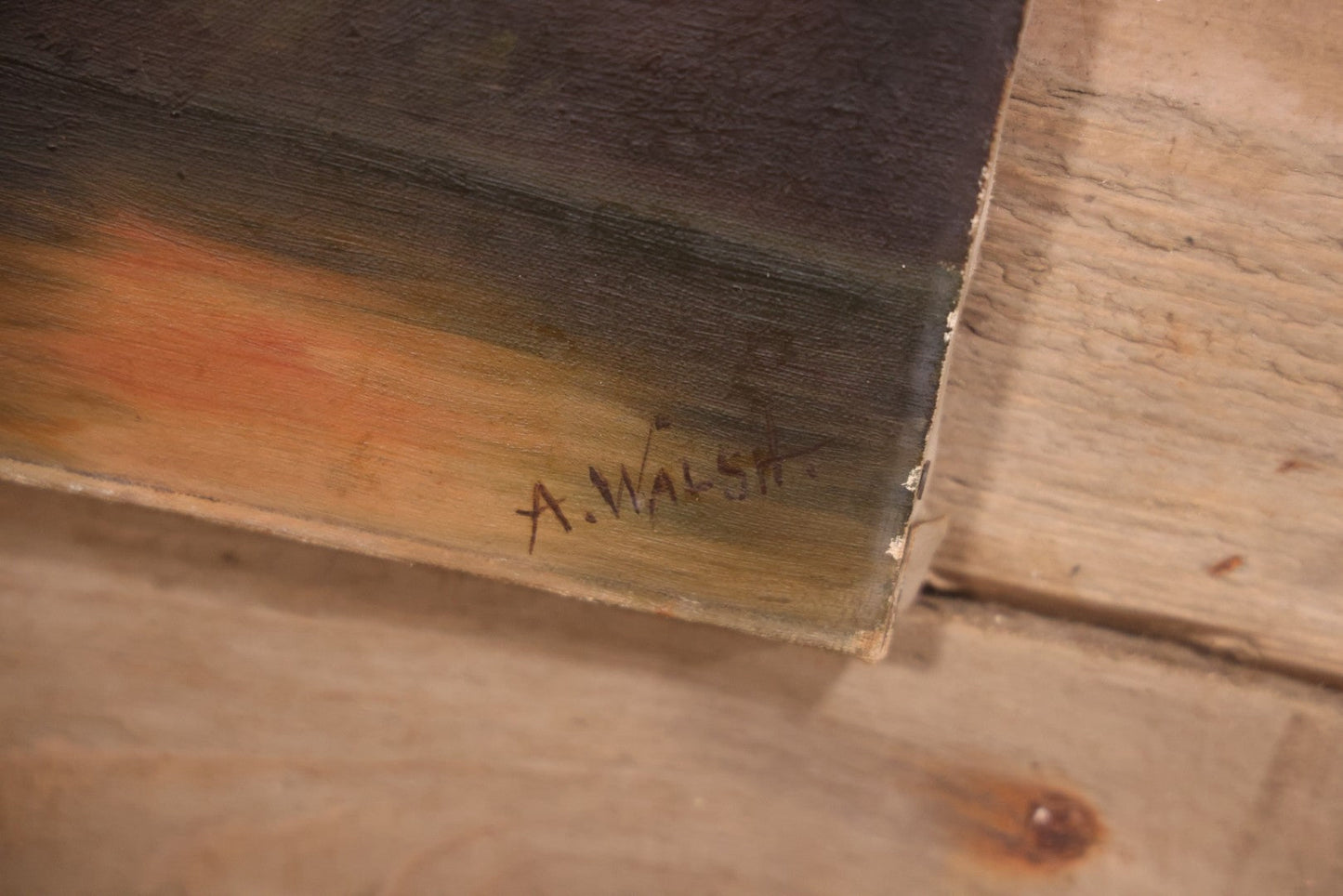 Antique Oil On Canvas Painting Of Elk In Landscape, Signed A. Walsh, 13" x 36-7/8"