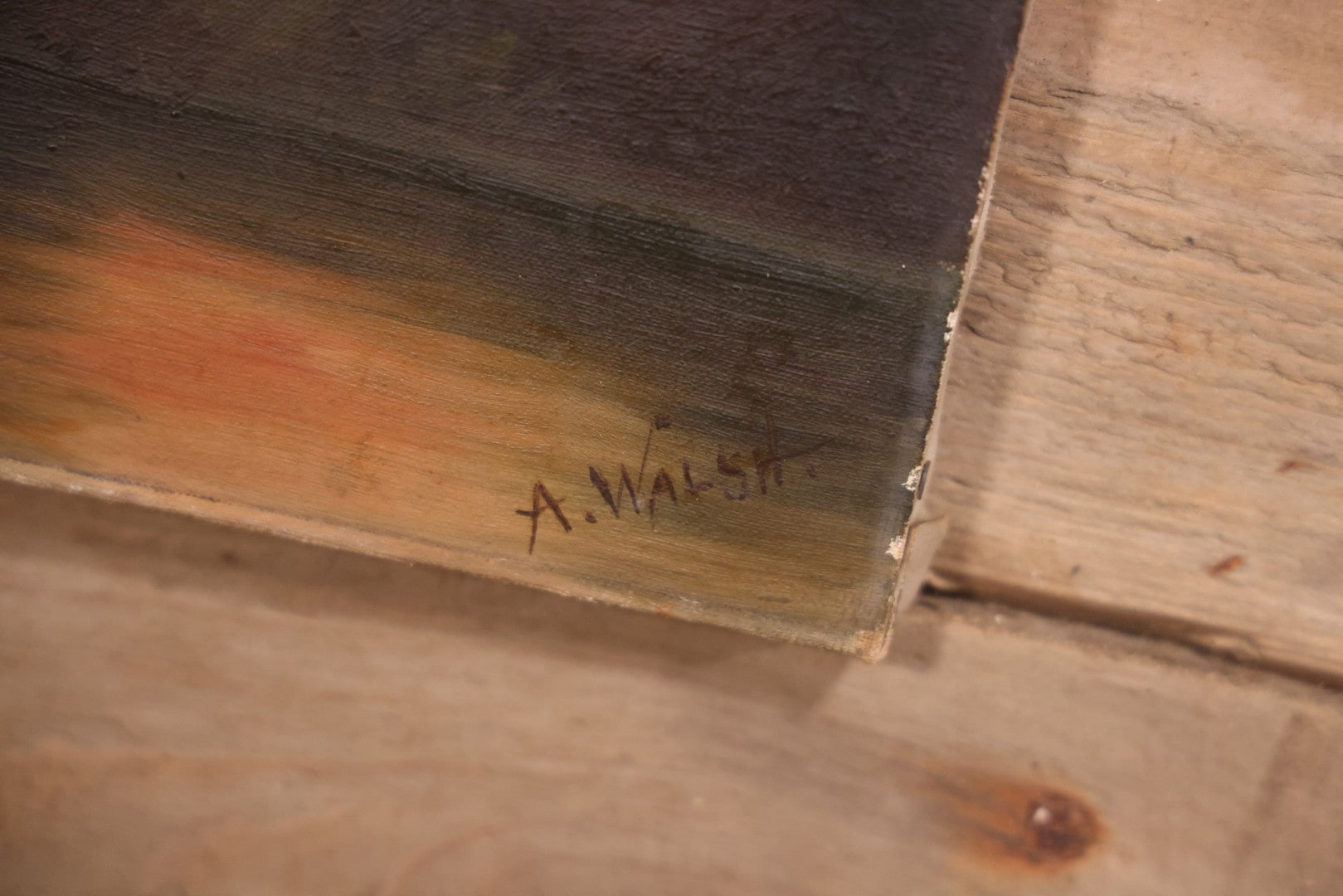 Antique Oil On Canvas Painting Of Elk In Landscape, Signed A. Walsh, 13" x 36-7/8"