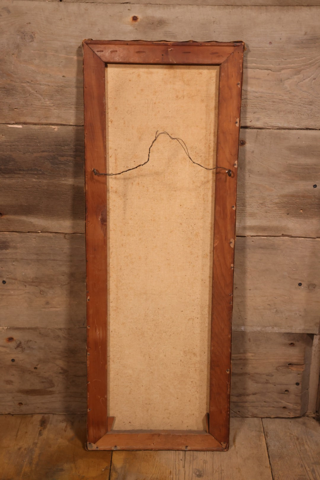 Antique Oil On Canvas Painting Of Elk In Landscape, Signed A. Walsh, 13" x 36-7/8"