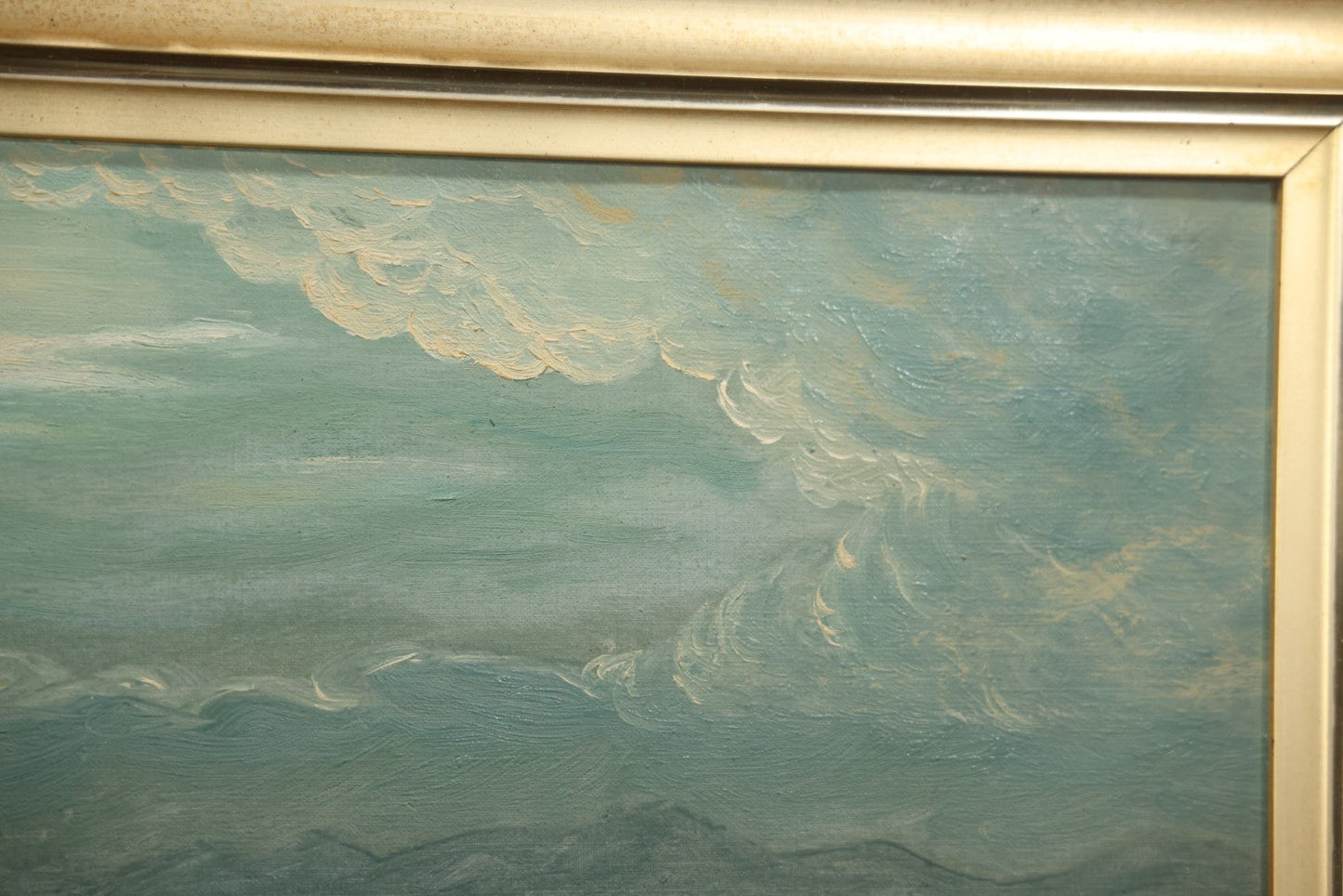 Antique Oil On Canvas Nocturne Painting With Boat On Water, Gilt Frame, 27-3/4" x 21-3/4"