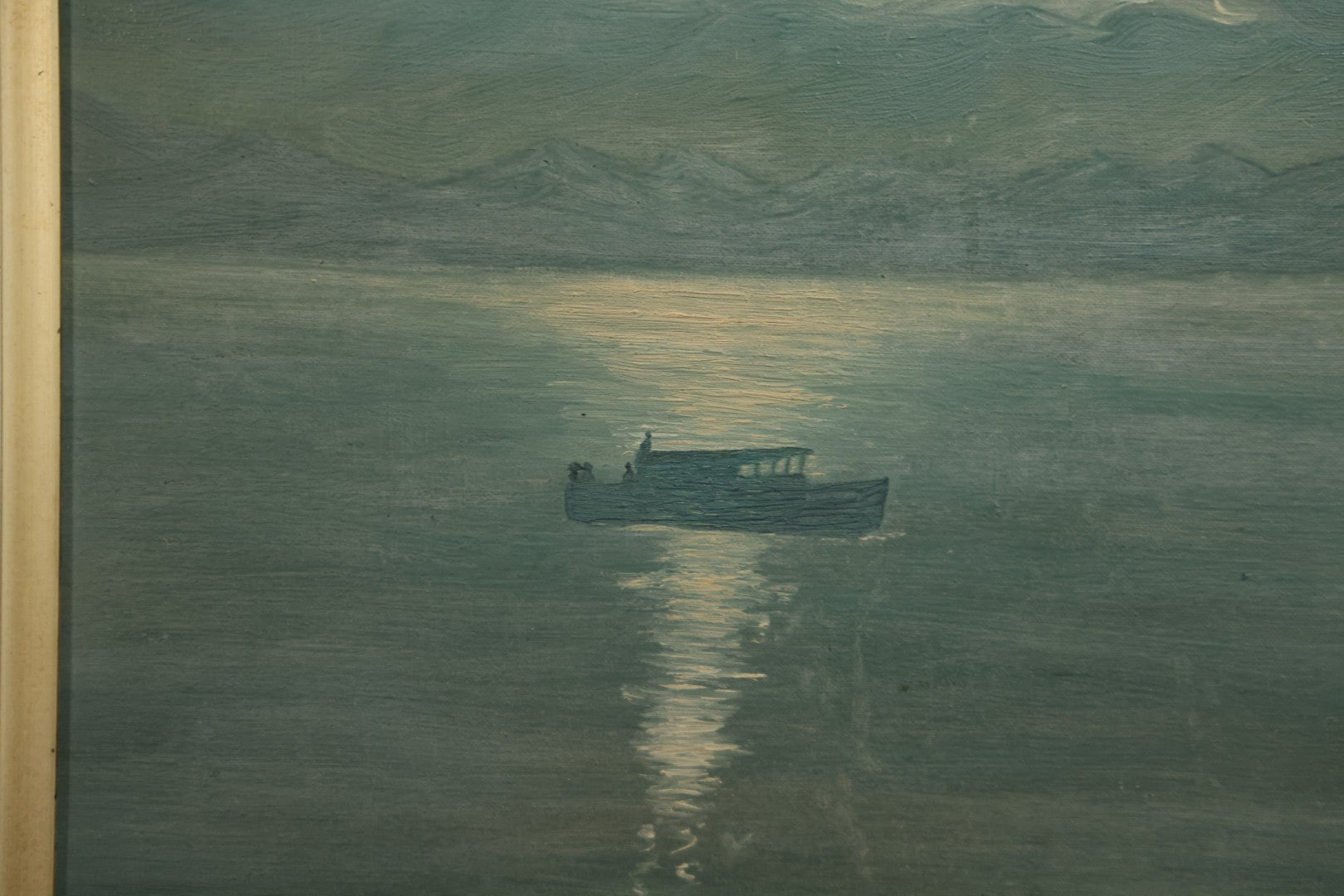 Antique Oil On Canvas Nocturne Painting With Boat On Water, Gilt Frame, 27-3/4" x 21-3/4"