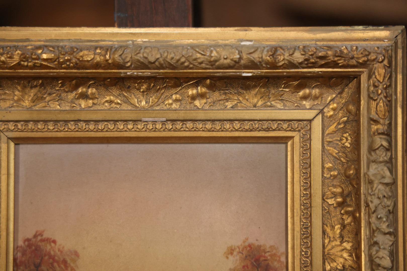 Antique Oil On Canvas Landscape Painting With Figure Overlooking Waterfall And River, Gilt Frame, 12-5/8" x 14-3/8"