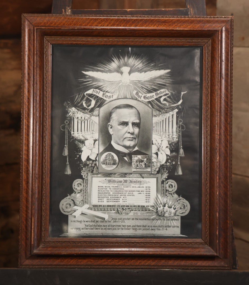 Antique President William McKinley Memorial Mourning Print, Copyright Home Art Picture Co., Chicago, 1901, In Frame, 21-1/2" x 25-1/2"