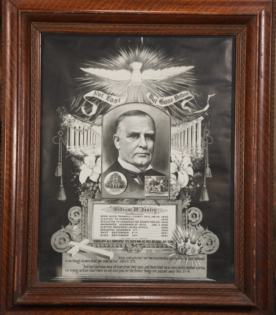 Antique President William McKinley Memorial Mourning Print, Copyright Home Art Picture Co., Chicago, 1901, In Frame, 21-1/2" x 25-1/2"