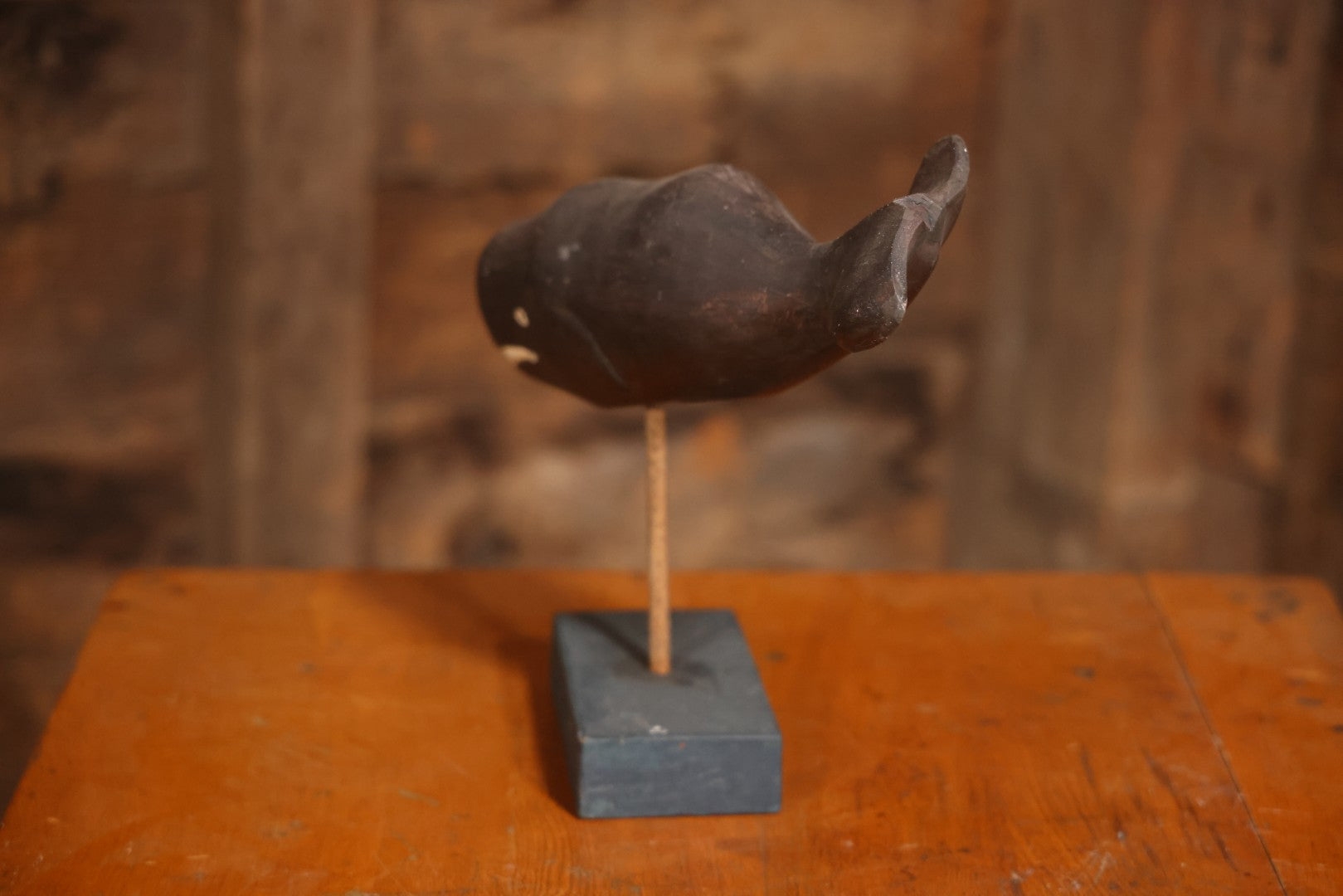 Vintage Folk Art Hand Carved And Painted Wooden Sperm Whale Figure On Stand, 12" H