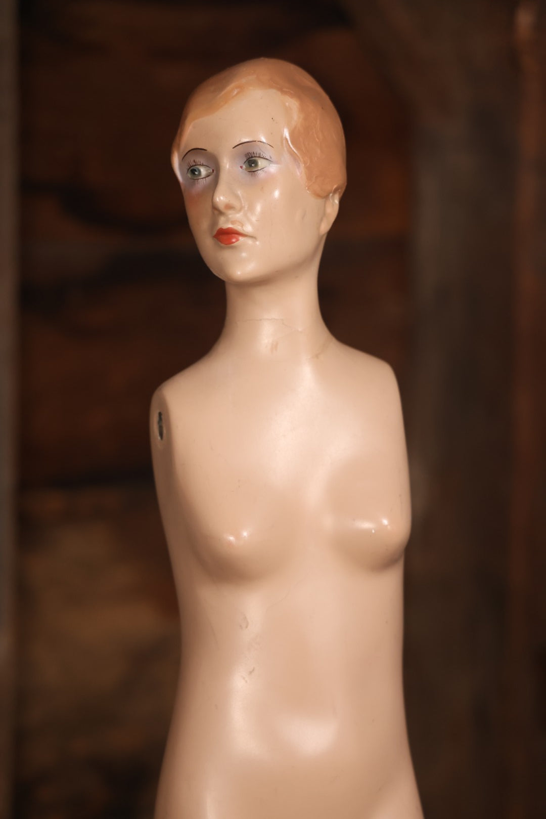 Vintage Plaster Female Mannequin Figure On Base, Circa 1940s 36-1/2" H