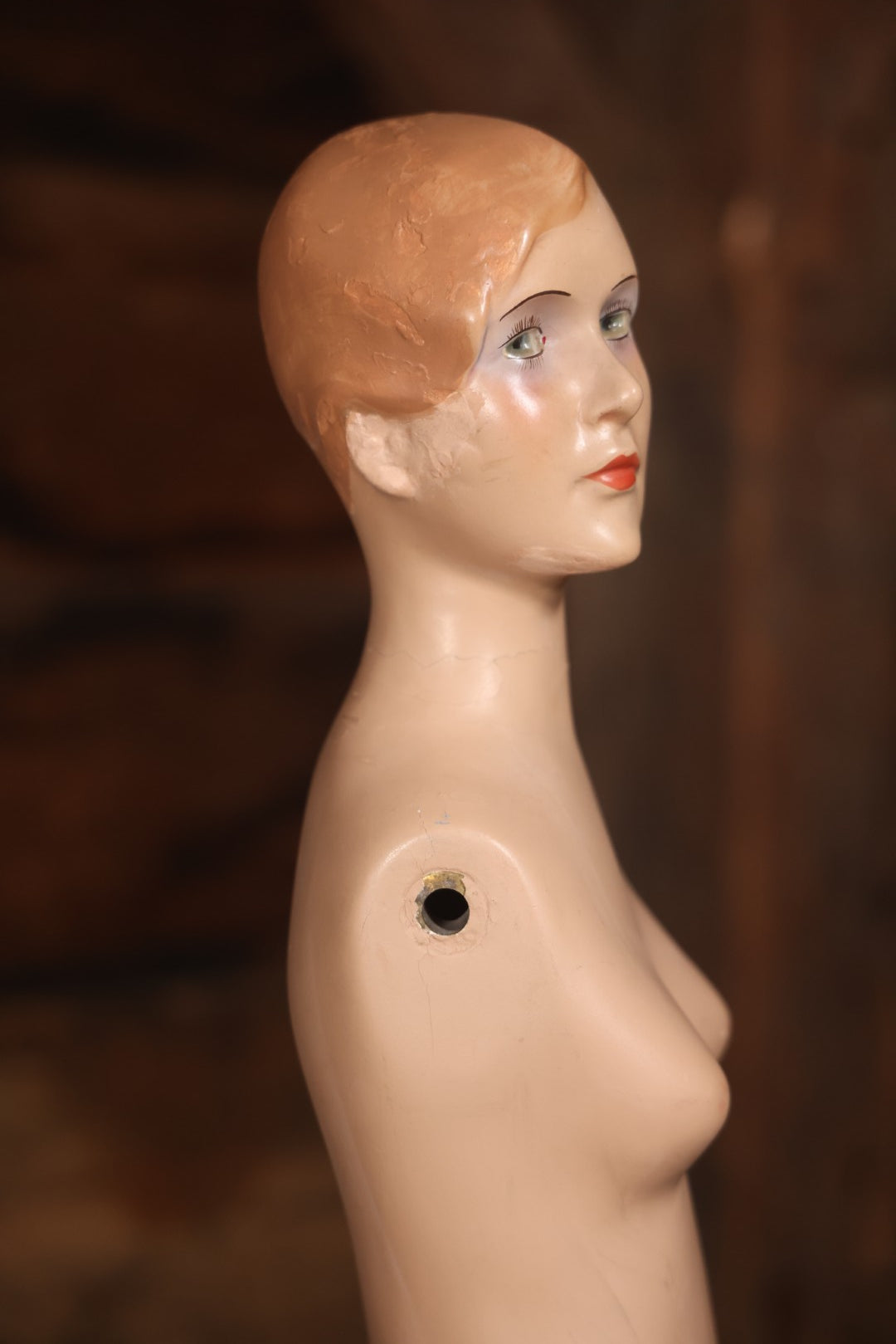 Vintage Plaster Female Mannequin Figure On Base, Circa 1940s 36-1/2" H