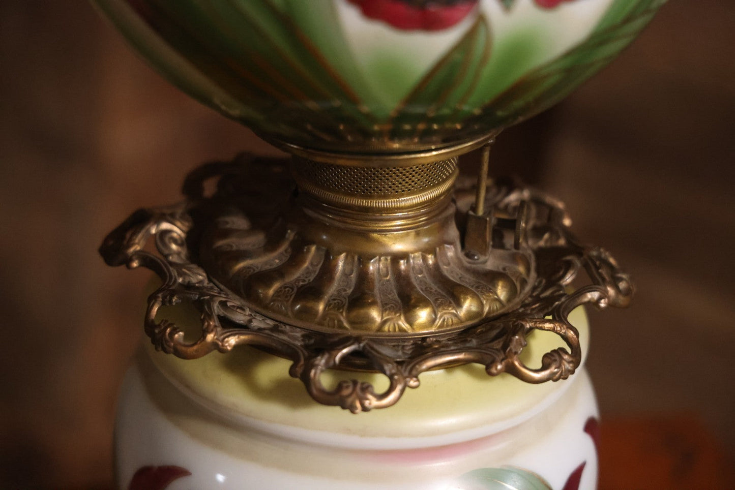 Antique Kerosene Lamp With Butterfly Painted Glass Globe And Font, 1890s Patent, Electric Conversion, 24-1/2" H