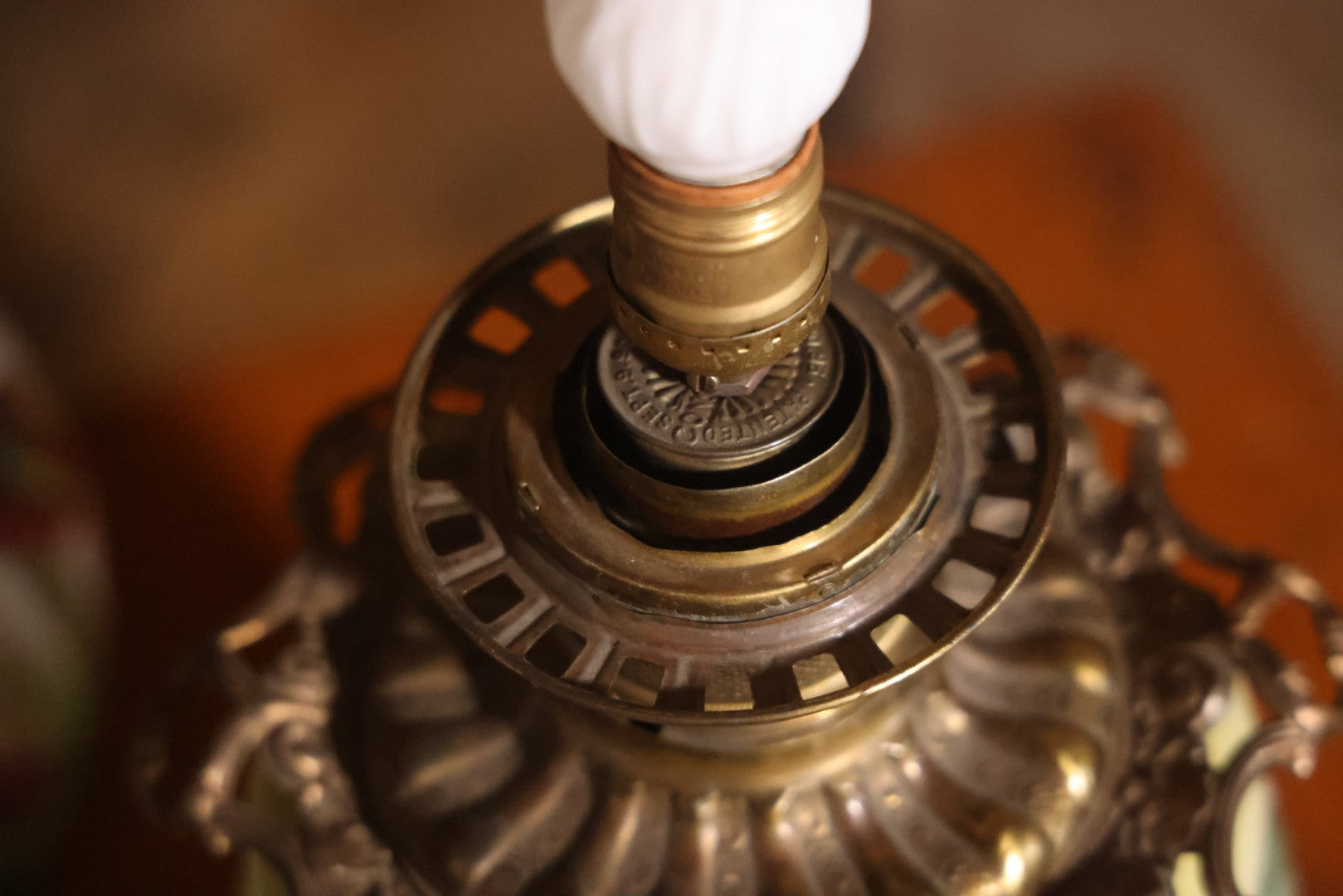 Antique Kerosene Lamp With Butterfly Painted Glass Globe And Font, 1890s Patent, Electric Conversion, 24-1/2" H