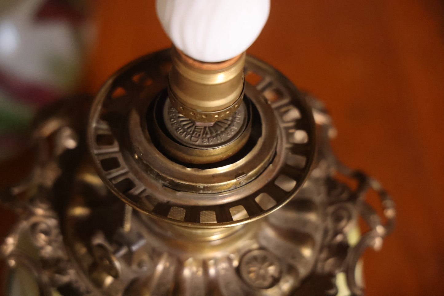 Antique Kerosene Lamp With Butterfly Painted Glass Globe And Font, 1890s Patent, Electric Conversion, 24-1/2" H