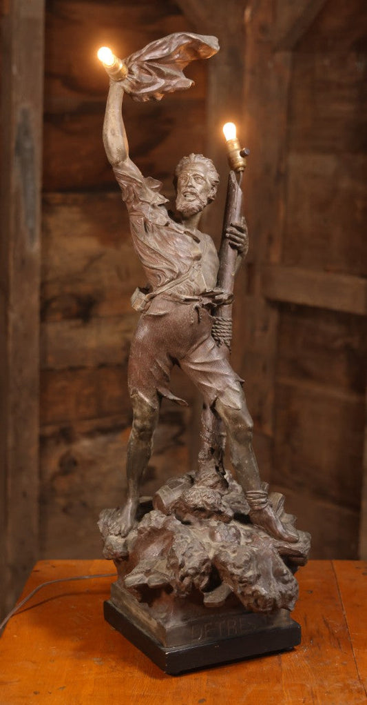 Antique Spelter Statue Lamp Of Sailor On Sinking Ship, Titled “Detresse” After Max Arthur Waagen (German, 1833-1898), 35-1/2" H