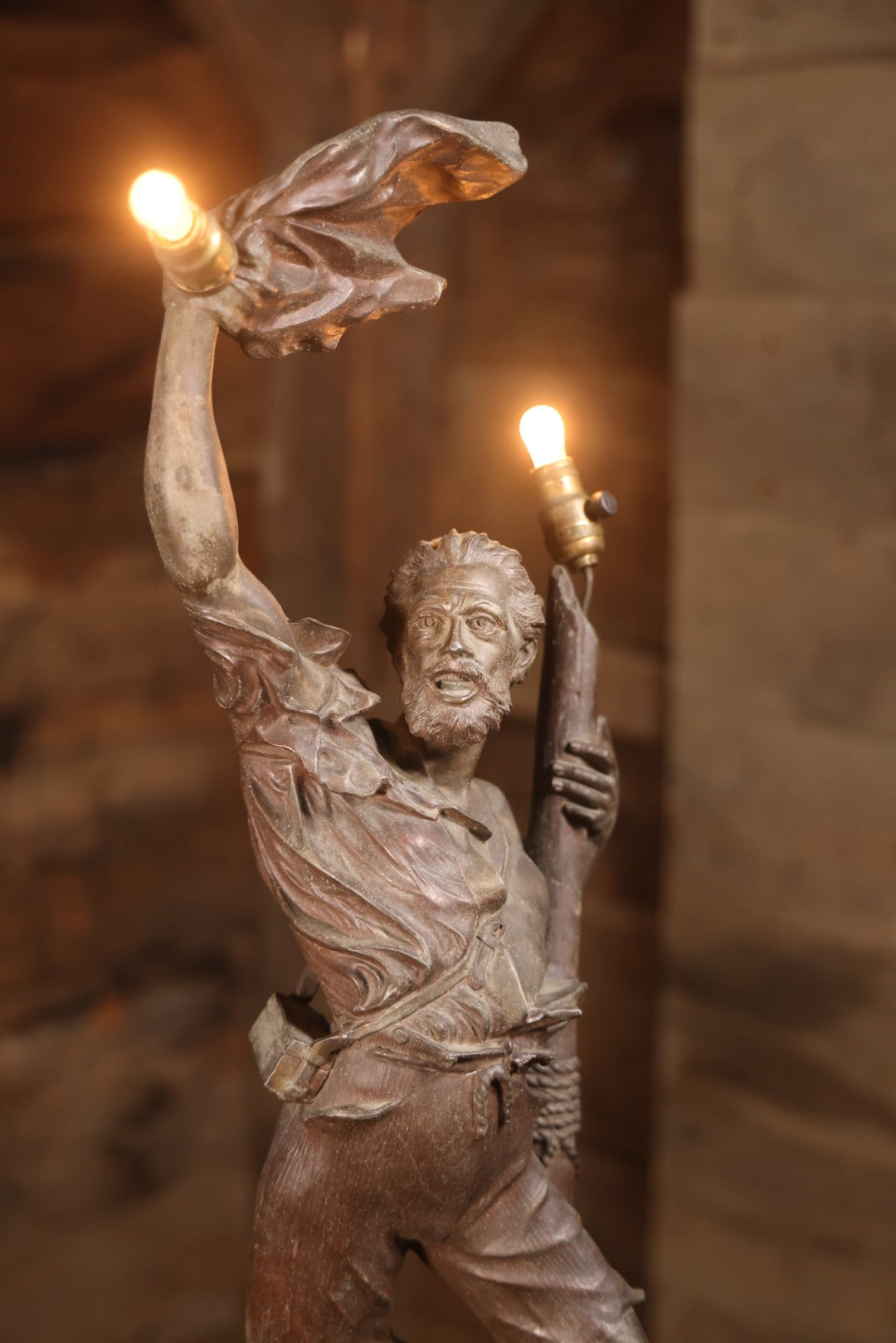 Antique Spelter Statue Lamp Of Sailor On Sinking Ship, Titled “Detresse” After Max Arthur Waagen (German, 1833-1898), 35-1/2" H