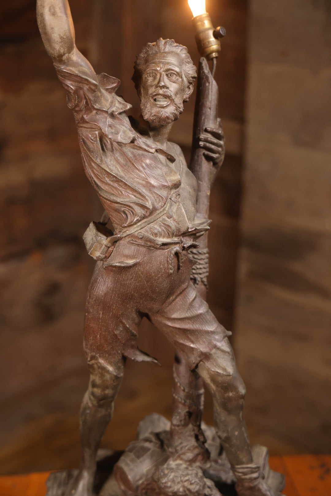 Antique Spelter Statue Lamp Of Sailor On Sinking Ship, Titled “Detresse” After Max Arthur Waagen (German, 1833-1898), 35-1/2" H