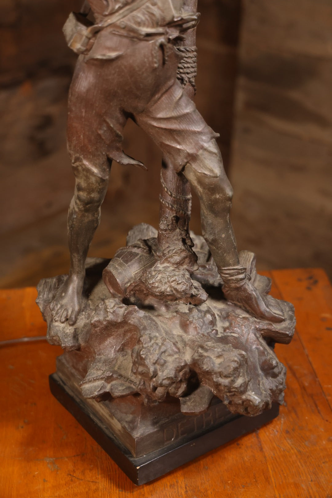 Antique Spelter Statue Lamp Of Sailor On Sinking Ship, Titled “Detresse” After Max Arthur Waagen (German, 1833-1898), 35-1/2" H