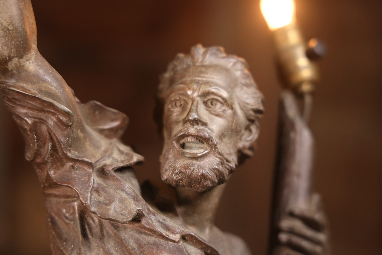 Antique Spelter Statue Lamp Of Sailor On Sinking Ship, Titled “Detresse” After Max Arthur Waagen (German, 1833-1898), 35-1/2" H