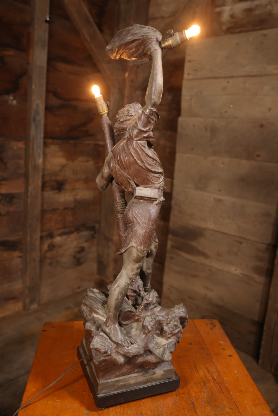 Antique Spelter Statue Lamp Of Sailor On Sinking Ship, Titled “Detresse” After Max Arthur Waagen (German, 1833-1898), 35-1/2" H