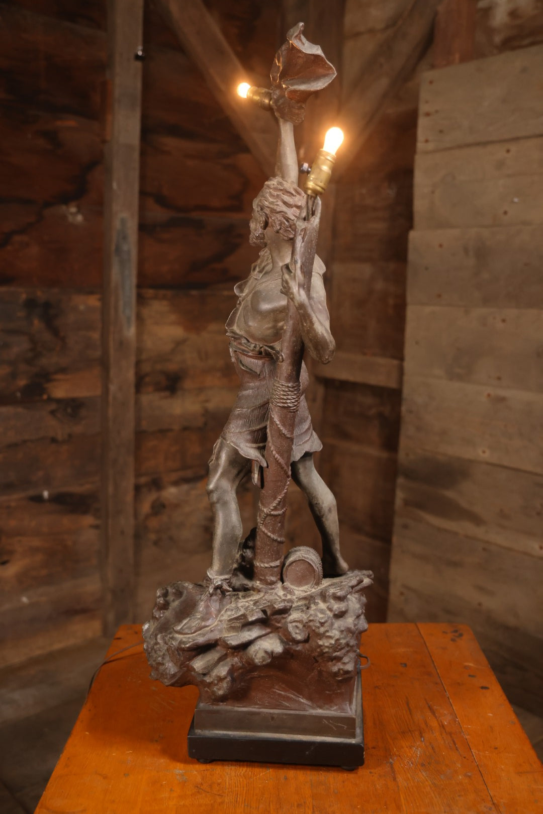 Antique Spelter Statue Lamp Of Sailor On Sinking Ship, Titled “Detresse” After Max Arthur Waagen (German, 1833-1898), 35-1/2" H