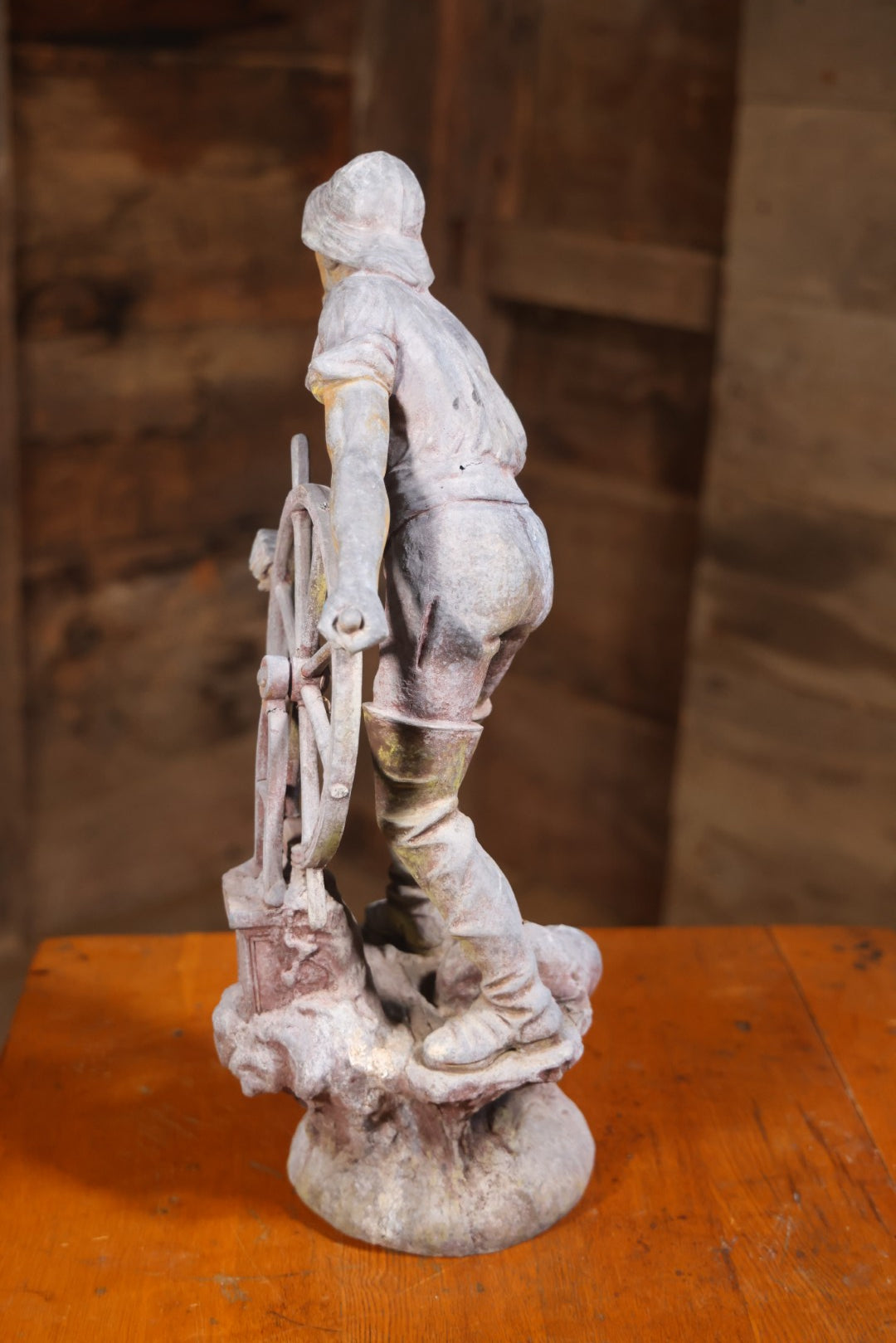 Antique Spelter Statue Of Ship Captain At Helm, After Xavier Raphanel (French, 1876–1957), 22-1/4" H