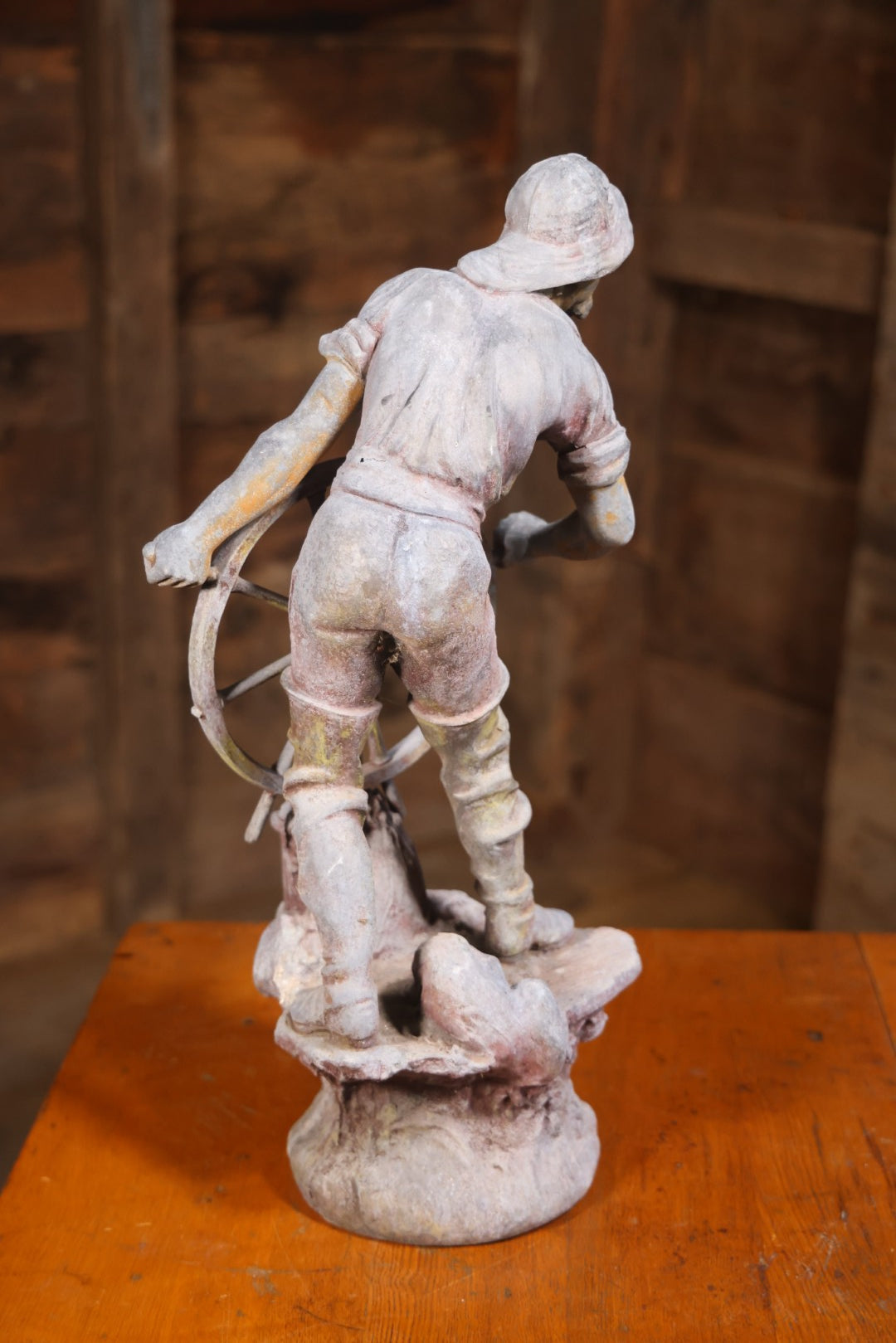 Antique Spelter Statue Of Ship Captain At Helm, After Xavier Raphanel (French, 1876–1957), 22-1/4" H